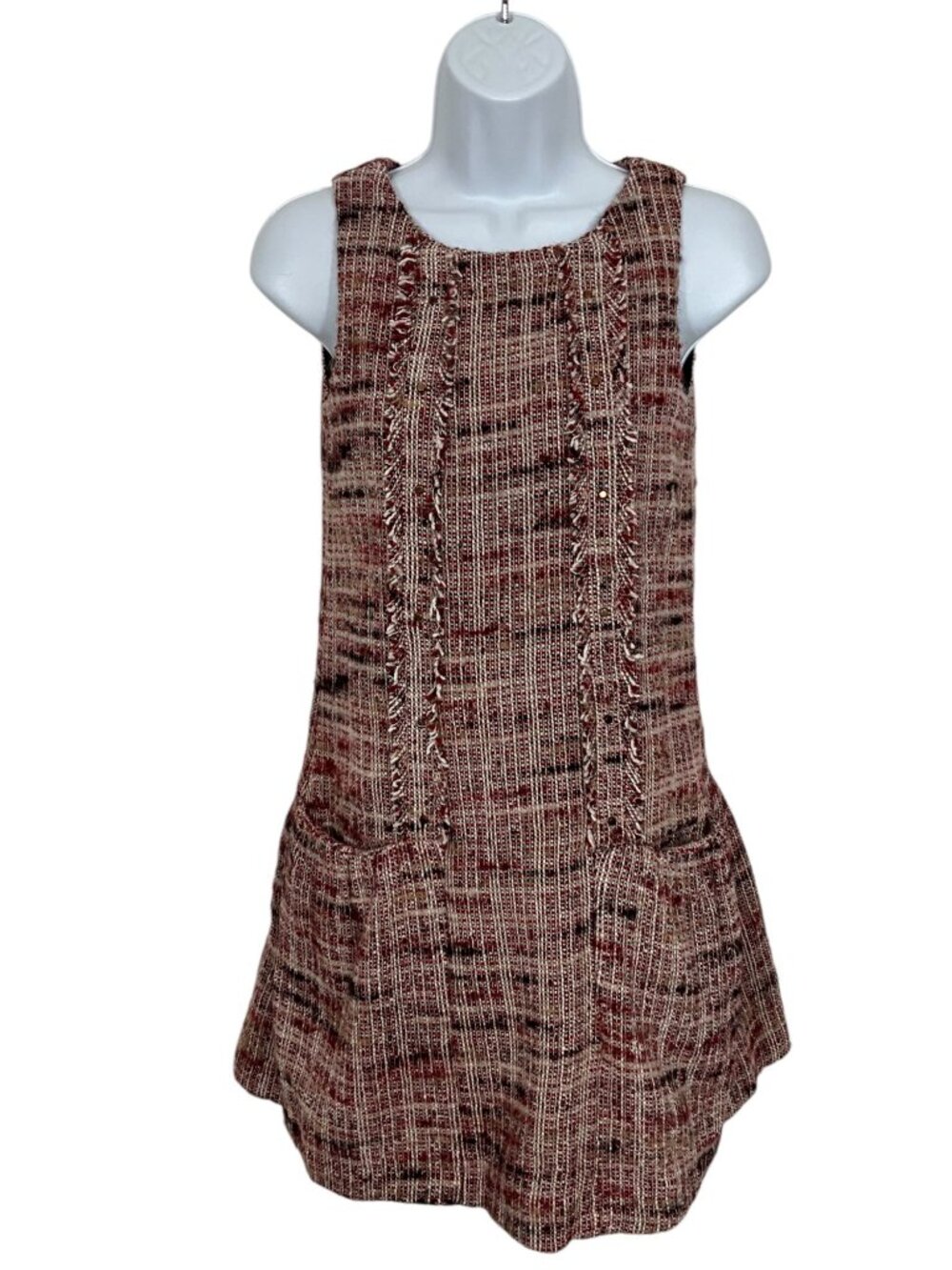 ZARA Kids Girls Wool Tweed Dress 13-14 Yrs Old Red Sleeveless Mini Holiday